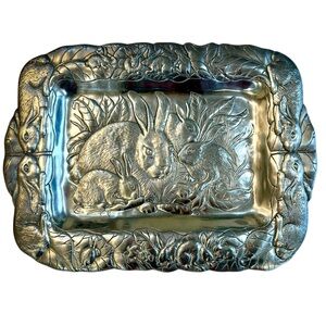 Arthur Court Vintage Rabbit Tray | 1990 | 13” x 17” Decorative Metal